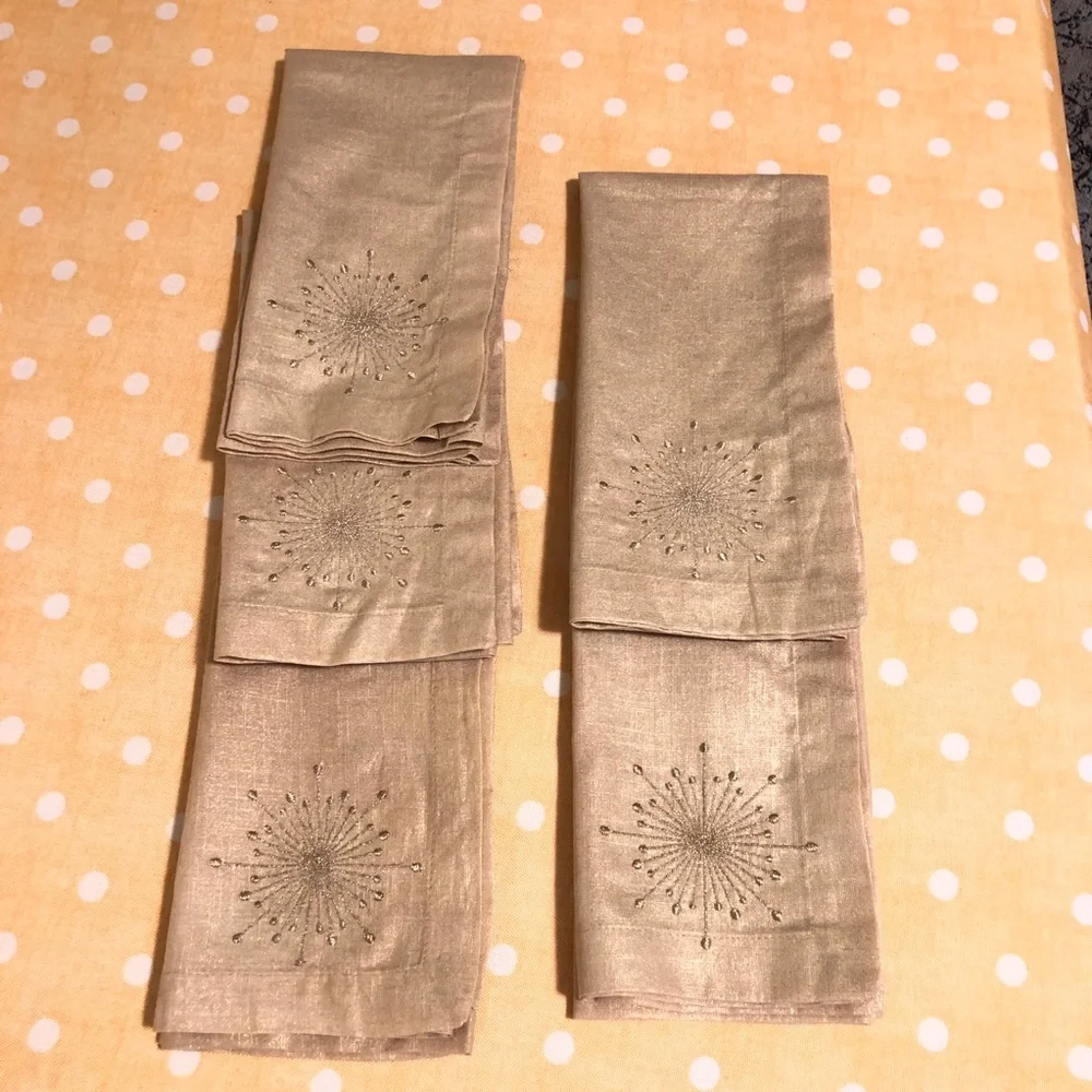 NEW Z Gallerie Gold Embroidered napkins set of 5